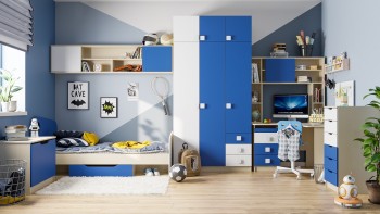 Полка между шкафами 1660 Скай (Синий/Белый/корпус Клен) в Бородино - borodino.mebel54.com | фото
