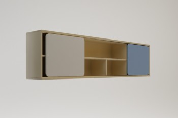 Полка между шкафами 1660 Скай (Синий/Белый/корпус Клен) в Бородино - borodino.mebel54.com | фото