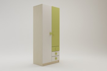Шкаф 2-х створчатый с ящиками Эппл (Зеленый/Белый/корпус Клен) в Бородино - borodino.mebel54.com | фото