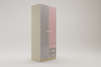 Шкаф 2-х створчатый с ящиками Грэйси (Розовый/Серый/корпус Клен) в Бородино - borodino.mebel54.com | фото
