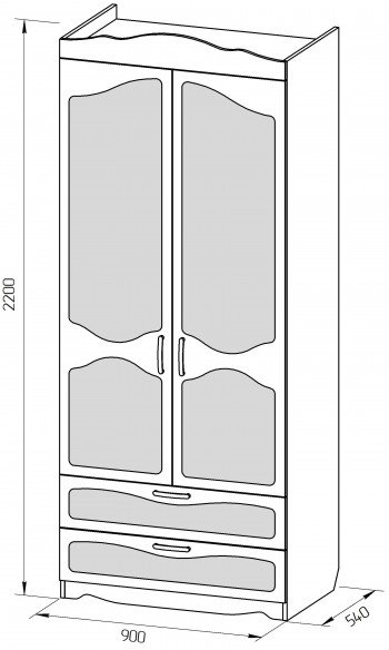 Шкаф 2-х створчатый с ящиками серии Иллюзия 67 Светло-фиолетовый в Бородино - borodino.mebel54.com | фото