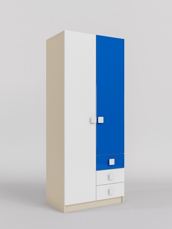 Шкаф 2-х створчатый с ящиками Скай люкс (Синий/Белый/корпус Клен) в Бородино - borodino.mebel54.com | фото
