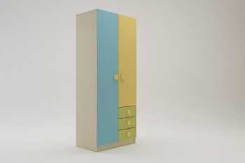 Шкаф 2-х створчатый с ящиками Смайли (Желтый/Голубой/Зеленый/корпус Клен) в Бородино - borodino.mebel54.com | фото