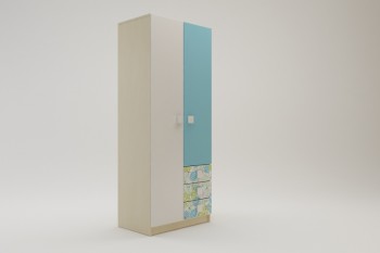 Шкаф 2-х створчатый с ящиками Твит (Белый/Зеленый/корпус Клен) в Бородино - borodino.mebel54.com | фото