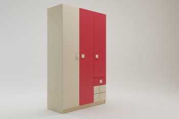 Шкаф 3-х створчатый с ящиками Бэрри (Бежевый/Красный/корпус Клен) в Бородино - borodino.mebel54.com | фото