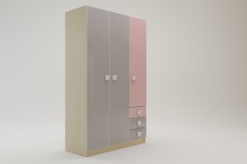 Шкаф 3-х створчатый с ящиками Грэйси (Розовый/Серый/корпус Клен) в Бородино - borodino.mebel54.com | фото