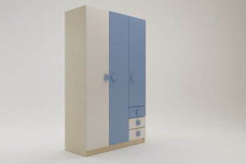 Шкаф 3-х створчатый с ящиками Скай (Синий/Белый/корпус Клен) в Бородино - borodino.mebel54.com | фото