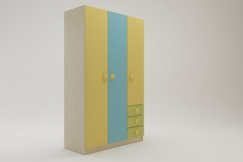 Шкаф 3-х створчатый с ящиками Смайли (Желтый/Голубой/Зеленый/корпус Клен) в Бородино - borodino.mebel54.com | фото
