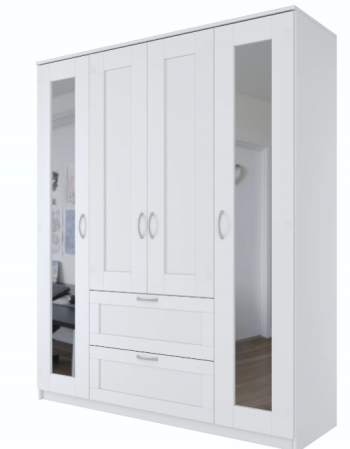 Шкаф четырехдверный Сириус с 2 зеркалами и 2 ящиками белый в Бородино - borodino.mebel54.com | фото