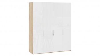 Шкаф для одежды с 4 глухими дверями «Эмбер» Яблоня Беллуно/Белый глянец в Бородино - borodino.mebel54.com | фото