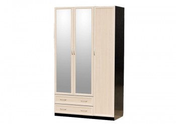 Шкаф для платья и белья 3-х дверный с профилем МДФ с 2 малыми зеркалами Венге/Дуб выбеленный в Бородино - borodino.mebel54.com | фото
