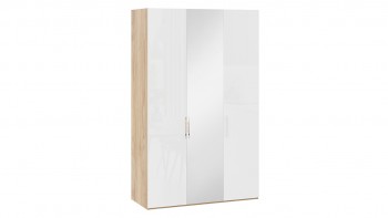 Шкаф комбинированный с 2 глухими и 1 зеркальной дверями правый «Эмбер» Яблоня Беллуно/Белый глянец в Бородино - borodino.mebel54.com | фото