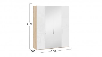 Шкаф комбинированный с 2 глухими и 2 зеркальными дверями «Эмбер» Яблоня Беллуно/Белый глянец в Бородино - borodino.mebel54.com | фото