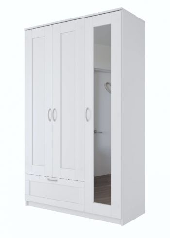 Шкаф трехдверный Сириус с зеркалом и 1 ящиком белый в Бородино - borodino.mebel54.com | фото