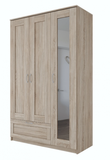 Шкаф трехдверный Сириус с зеркалом и 1 ящиком дуб сонома в Бородино - borodino.mebel54.com | фото