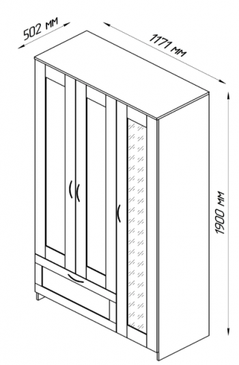 Шкаф трехдверный Сириус с зеркалом и 1 ящиком дуб венге в Бородино - borodino.mebel54.com | фото