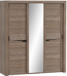 Шкаф трехдверный Соренто с раздвижными дверями Дуб стирлинг/Кофе структурный матовый в Бородино - borodino.mebel54.com | фото