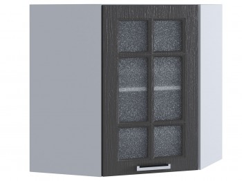 Шкаф верхний угловой со стеклом 590, ШВУС 590 (Клен серый/корпус белый) в Бородино - borodino.mebel54.com | фото