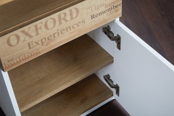 Стол угловой с ящиками «Оксфорд» (Ривьера/Белый с рисунком) в Бородино - borodino.mebel54.com | фото